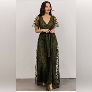 Baltic Born Olive Green Marseille Embossed Maxi Dress Size Large